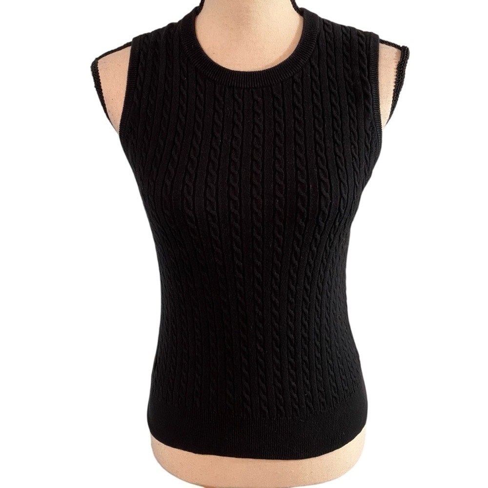 Lilly Pulitzer Black Sleeveless Crewneck Sweater Vest Size Small Cable-knit